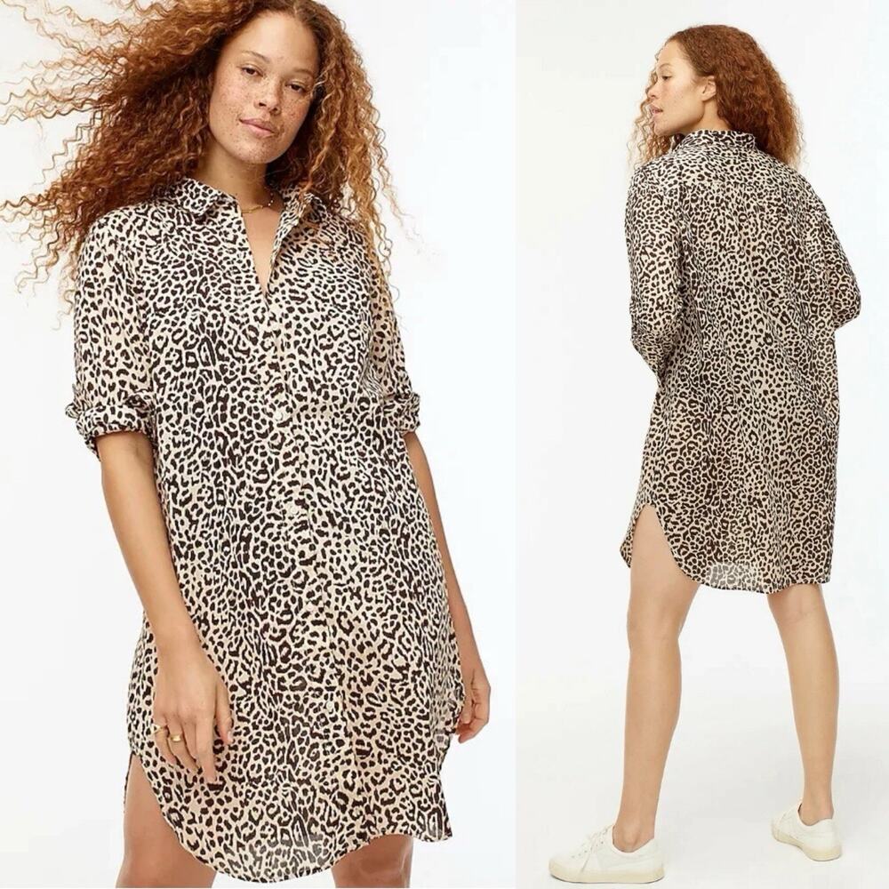 NWT J.Crew Cotton voile beach shirt leopard print XXL resort wear summer chic